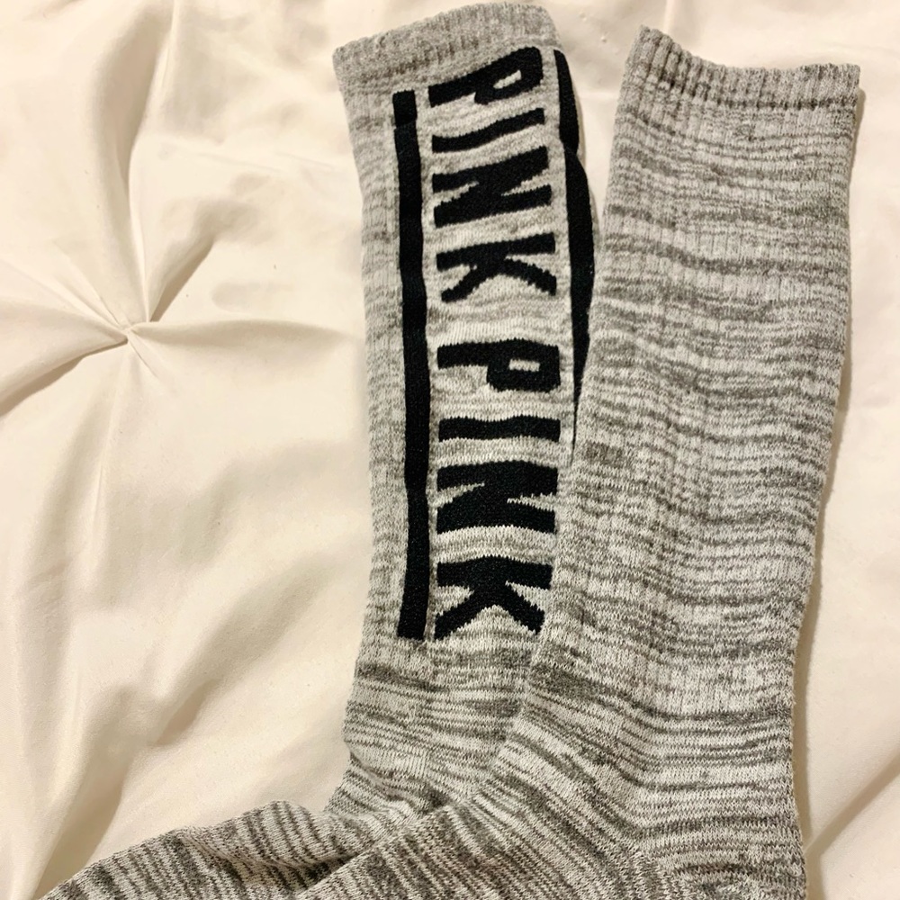 PINK long grey socks (2 pair)